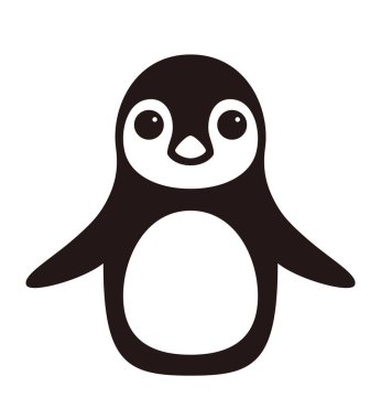 Penguen bebek yerde duruyor, kameraya bakıyor.