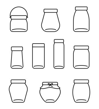 Cam kavanoz, toprak kavanoz çizgi simgeleri, vektör illüstrasyonu