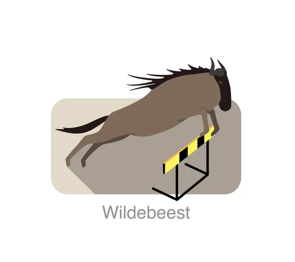Wildebeest Jumping Cross Hurdle Ilustração Vetorial — Vetor de Stock