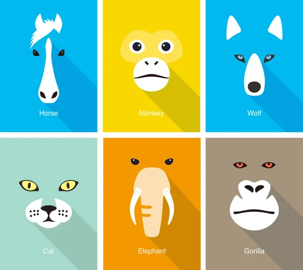 Animal Face Flat Icon Set Design Vector Illustration — Stock Vector