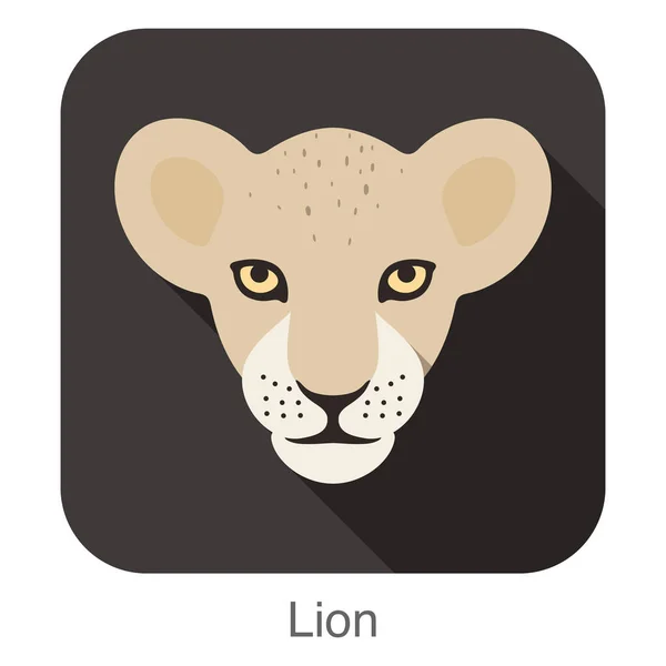 Bébé Lion Mignon Conception Icône Plate Dessin Animé Visage Chat — Image vectorielle