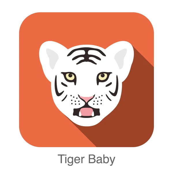 Cute White Tiger Opening Mouth Flat Animal Face Icon Vector — ストックベクタ