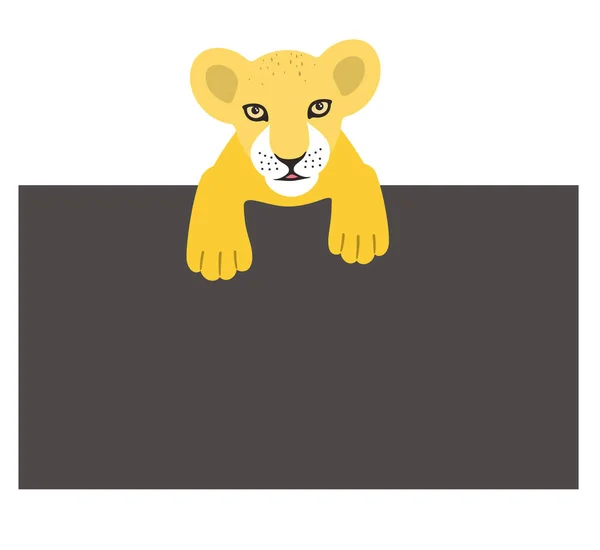 Cute Cub Lion Lying Blackboard Vector Illustration — ストックベクタ