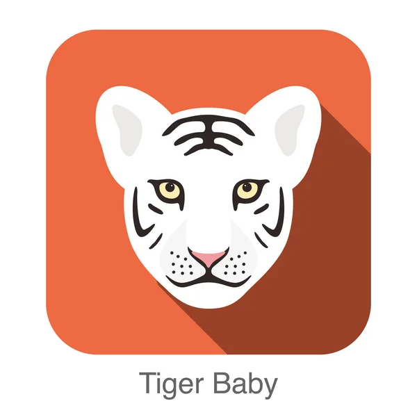 Cute White Tiger Cartoon Face Flat Animal Face Icon Vector — ストックベクタ