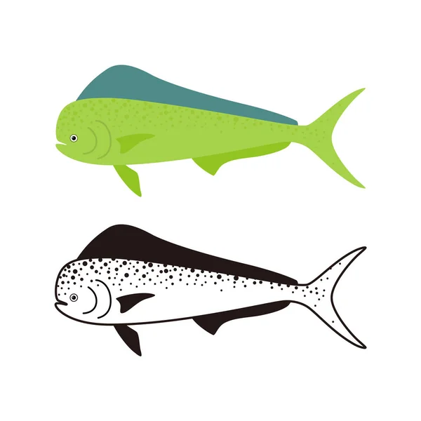 Comune Dolphinfish Dorado Fish Illustrazione Vettoriale — Vettoriale Stock