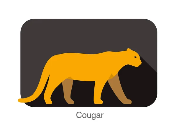 Cougar Cat Walking Side Flat Icon Design — ストックベクタ