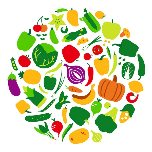 Λαχανικά Και Φρούτα Εικονίδιο Που Έναν Κύκλο Διανυσματική Απεικόνιση — Διανυσματικό Αρχείο