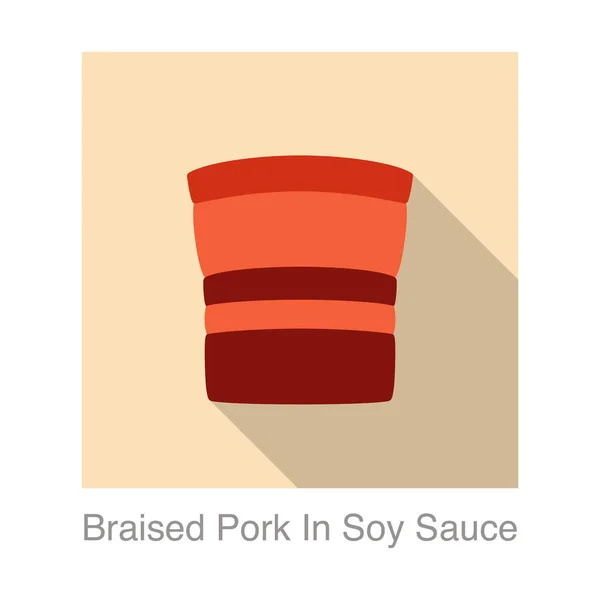 Χοιρινό Κοκκινιστό Σάλτσα Σόγιας Χοιρινό Dongpo Κινέζικο Φαγητό Επίπεδη Εικόνα — Διανυσματικό Αρχείο