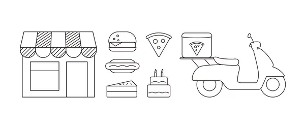 Pizza Kuchen Hamburger Hot Dog Online Kaufen Symboldesign — Stockvektor