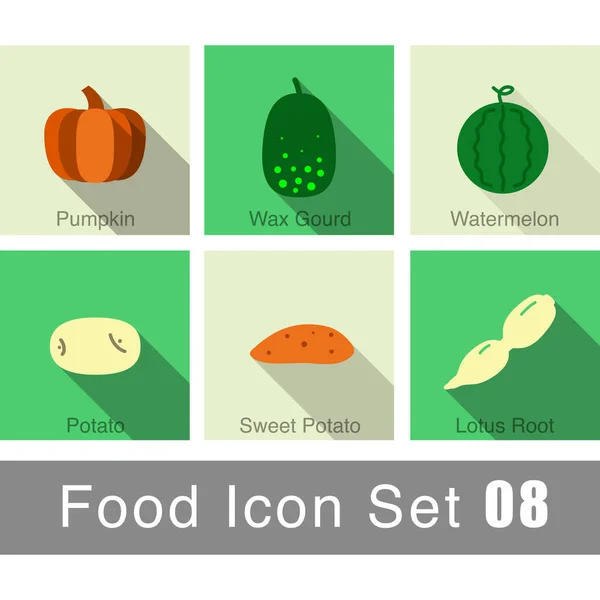 Λαχανικά Φαγητό Επίπεδη Εικονίδιο Σκηνικά Διανυσματικά Εικονογράφηση — Διανυσματικό Αρχείο