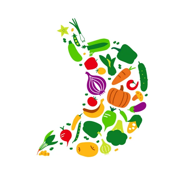 Icono Frutas Verduras Forma Estómago Ilustración Vectorial — Vector de stock