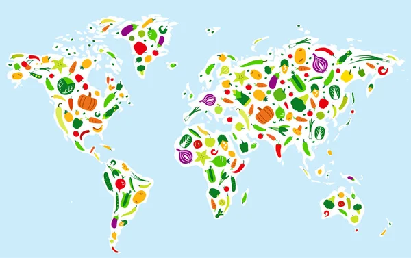 Legumes Ícones Frutas Mapa Mundo Ilustração Vetorial Vetor De Stock