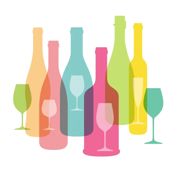 Wine Bottle Glass Cup Flat Icon Design Vector Illustration — Stock Vector