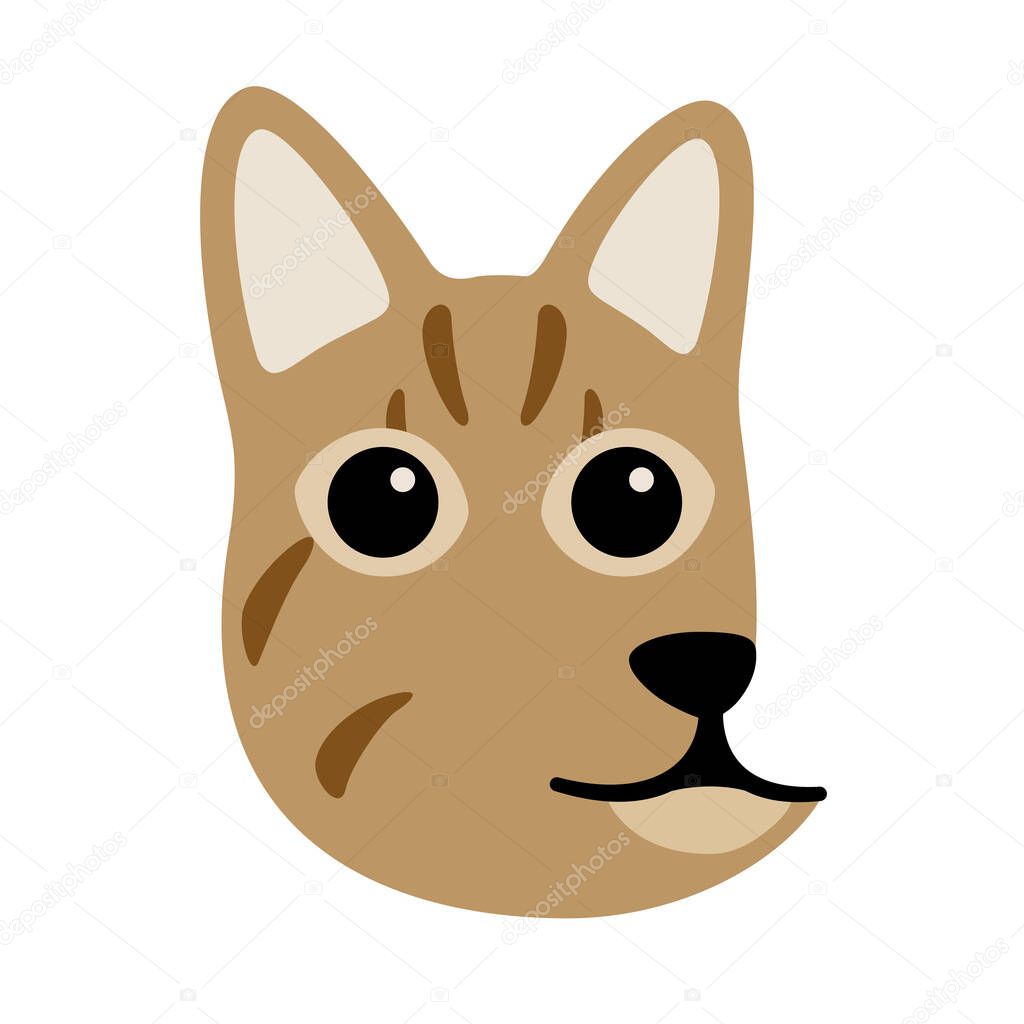 Cat cartoon face, flat animal face icon, vector illustration