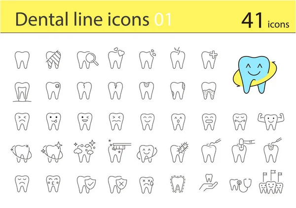 Іконки Лінії Стоматологічної Клініки Елементів Догляду Зубами — стоковий вектор
