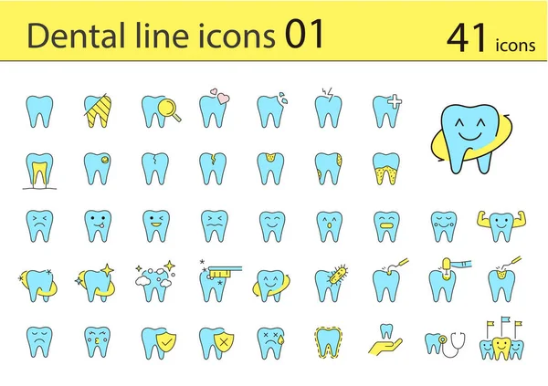 Іконки Лінії Стоматологічної Клініки Елементів Догляду Зубами — стоковий вектор