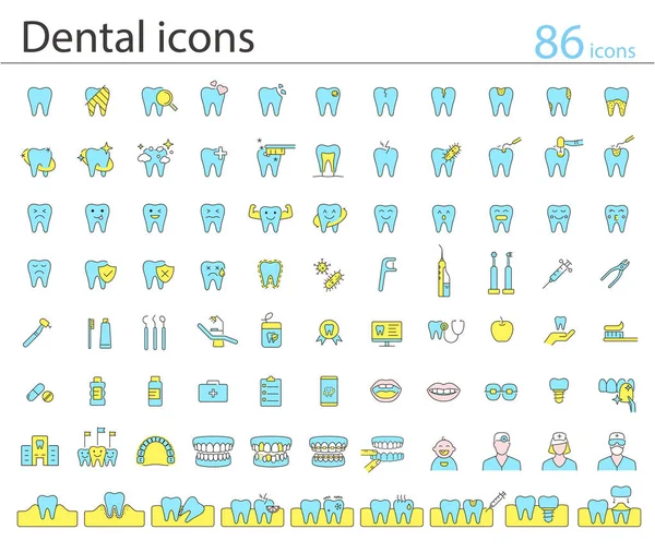 Іконки Лінії Стоматологічної Клініки Елементів Догляду Зубами — стоковий вектор