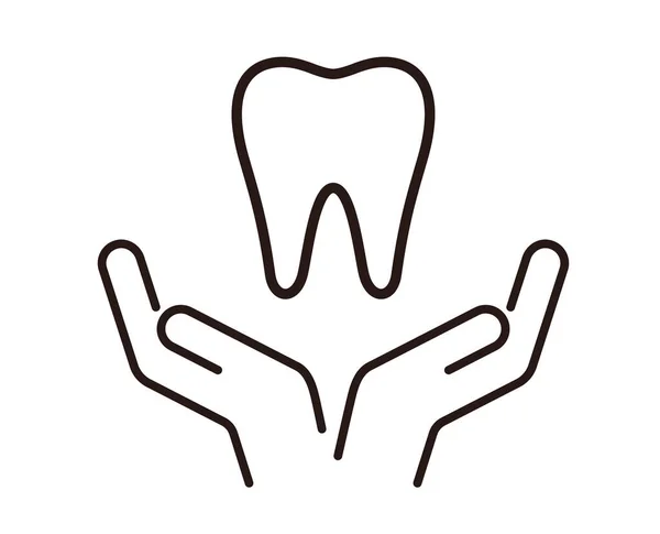Tooth Icon Hands Holding Tooth Take Care Your Teeth Dental — Stock Vector