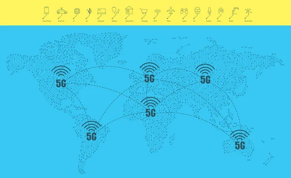 5Th Generation Mobile Network Wireless Systems World Tecnologias Sem Fio — Vetor de Stock