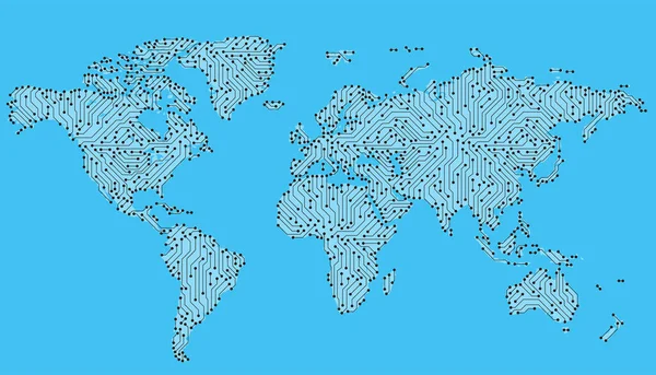 Världsomspännande Internetnätverk Med Kretskort Social Kommunikation Bakgrund Jordkarta Vektorillustration — Stock vektor