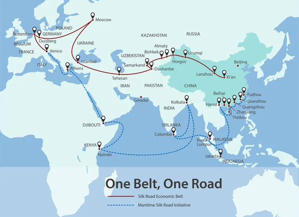 One Belt One Road Chinese Strategic Investment 21St Century Map — ストックベクタ