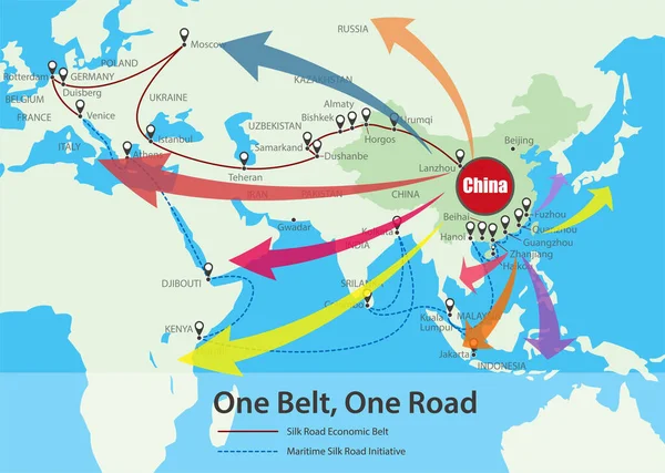 One Belt One Road Chinese Strategic Investment 21St Century Map — ストックベクタ