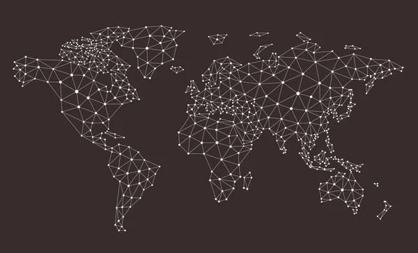 Mapa Mundo Das Telecomunicações Abstrato Com Círculos Linhas Grades Mapa — Vetor de Stock