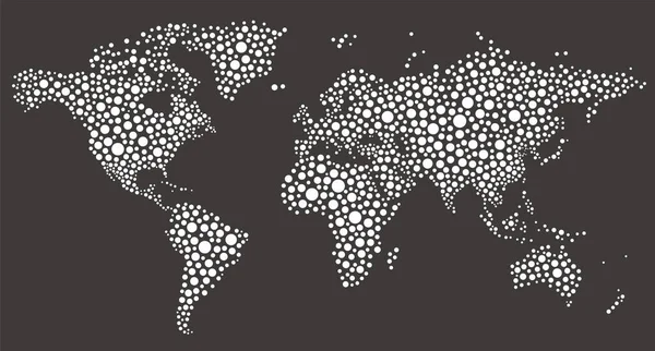 Mapa Świata Złożona Różnych Rozmiarów Kropki Polka — Wektor stockowy
