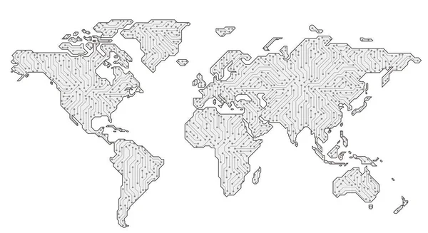 Wereldwijd Internet Netwerk Met Printplaat Sociale Communicatie Achtergrond Aardkaart Vectorillustratie — Stockvector