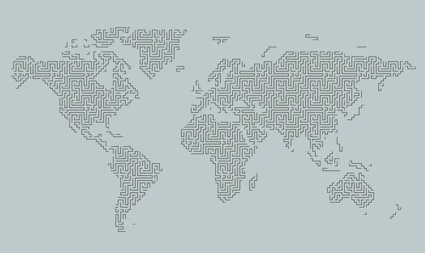 Mapa Labirinto Mundo Mapa Terra Ilustração Vetorial — Vetor de Stock