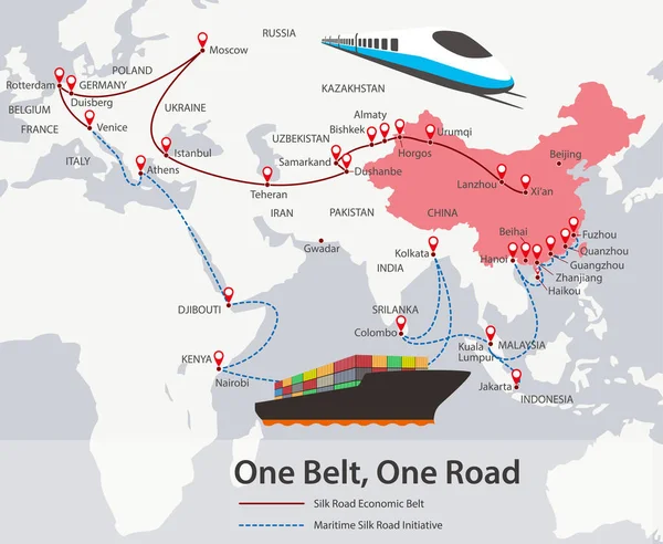 One Belt One Road Chinese Strategic Investment 21St Century Map — ストックベクタ