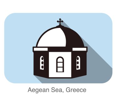 Santorini Ege Denizi Adaları. Düz çizgi film tarzı cazibe