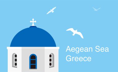 Santorini Ege Denizi Adaları. Düz çizgi film tarzı cazibe, vektör