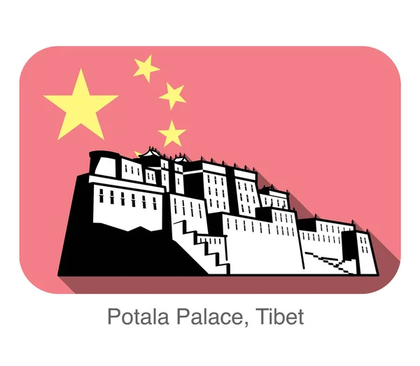 Дворец Потала Ориентир Мировой Серии Фон Китайский Национальный Флаг — стоковый вектор