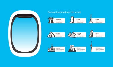 Seyahat konsepti, dünyanın simgeleri, vektör illüstrasyonu