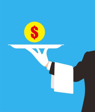 bir plaka, plaka, vektör çizim üzerinde para tutan adam