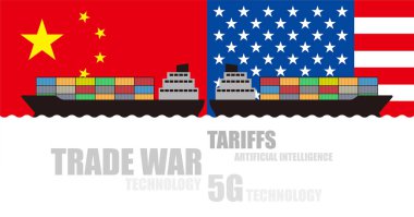 Çin ve Amerika Birleşik Devletleri ticaret savaşı, Vektör illüstrasyonu