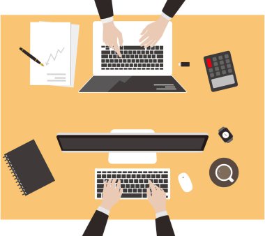 Takım çalışması konsepti, iş adamı toplantıda tanıştı, vektör illüstrasyonu