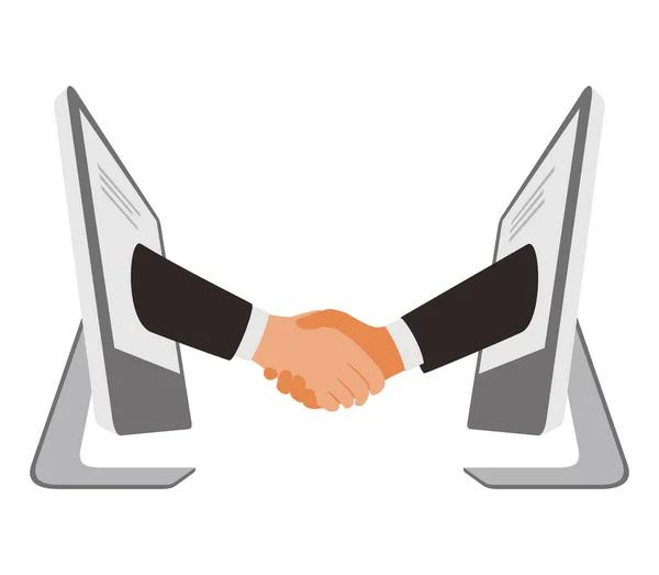 Concept Illustration Internet Deals Handshake Computer Business Partnership Vector Illustration — ストックベクタ