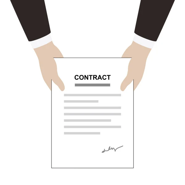 Sözleşme kağıdı tutan adam, düz tasarım, vektör çizimi