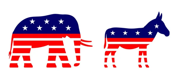 Democrat Donkey Republican Elephant Flat Vector Illustration — Stock Vector