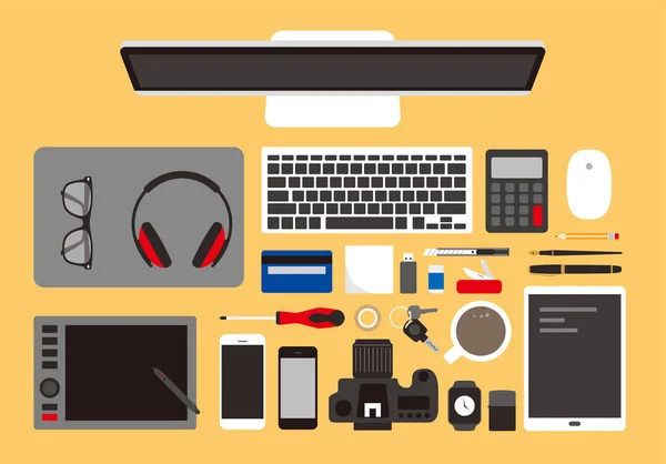 Desk Computer Other Things Vector Illustration — Stock Vector