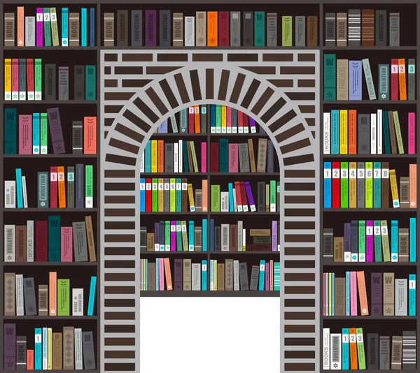 Many Books Bookshelf Vector Illustration — Stock Vector