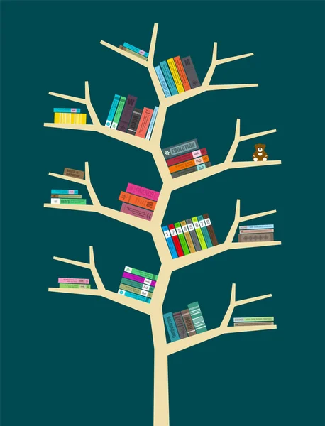 Nombreux Livres Sur Illustration Vectorielle Bibliothèque Arbre — Image vectorielle