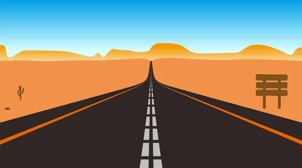 ゴビ砂漠 ベクトル図で空を通してまっすぐな道 — ストックベクタ