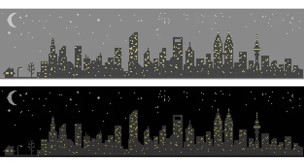 Led Silhouette Stadt Nacht Skyline Stadtbild Vektor — Stockvektor