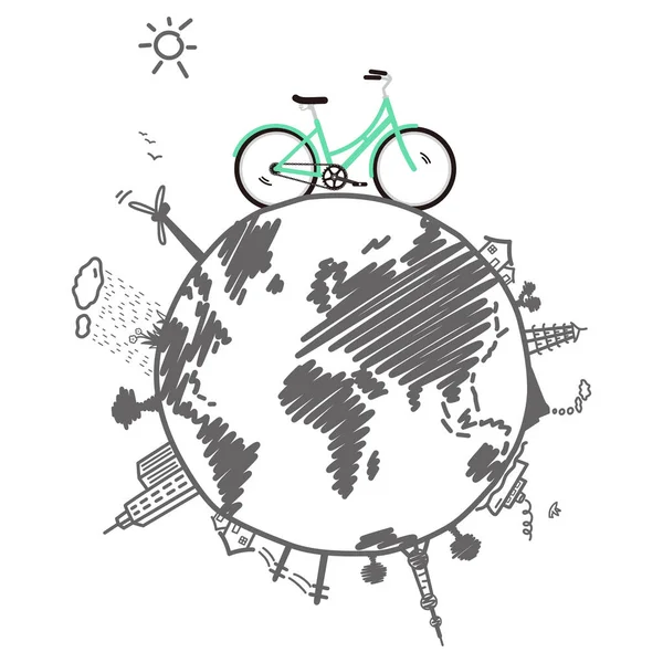 Illustration Vectorielle Moderne Ville Campagne Vélo Tourisme — Image vectorielle