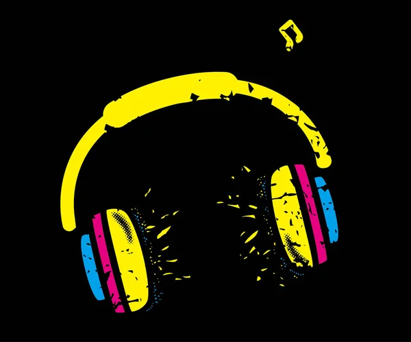 爆炸音乐耳机涂鸦 颜色矢量图 — 图库矢量图片