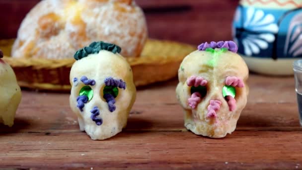 砂糖の頭蓋骨と死んだ祭壇のスライダーの日 Dia Los Muertos — ストック動画