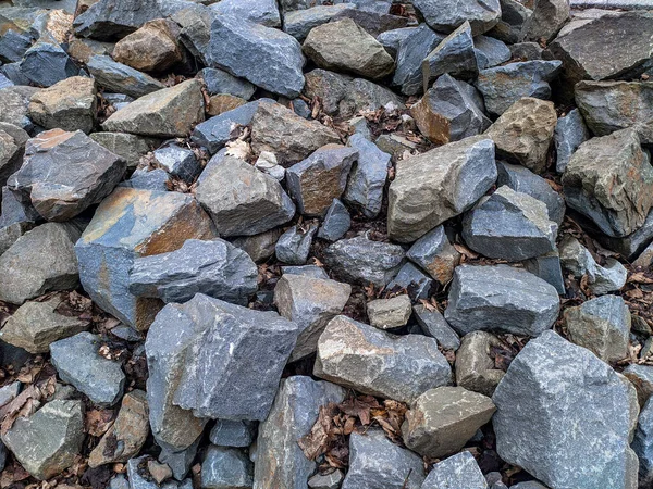 Muitas Pedras Folhas Caídas Entre Eles Pedra Triturada — Fotografia de Stock